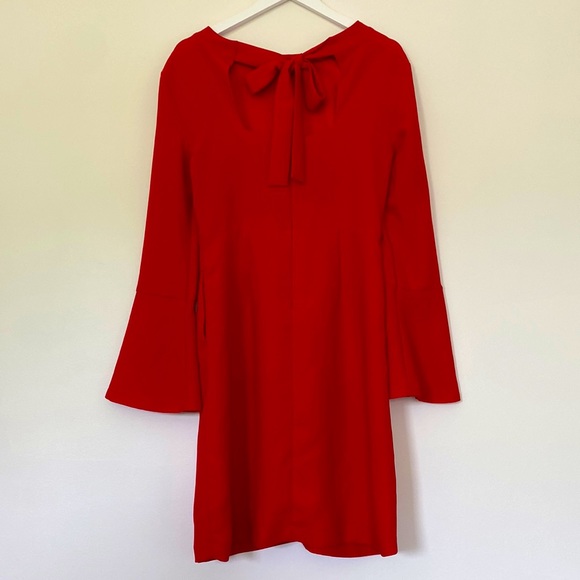 Banana Republic Red Tie Back Bell Sleeve Dress, Size 6 - Picture 1 of 12